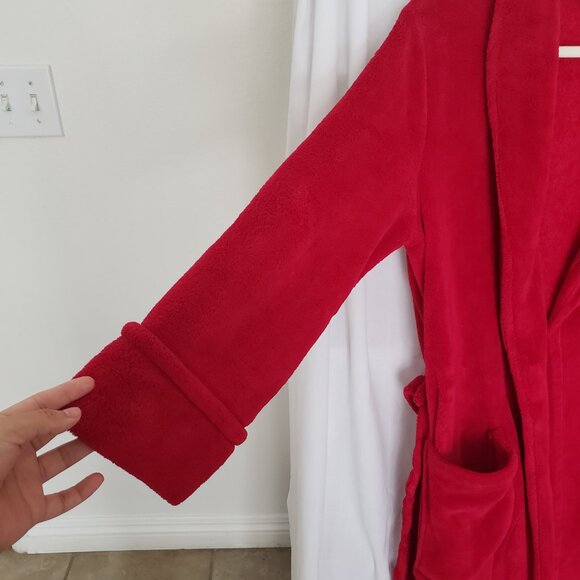 Unisex Red Long Sleeve Thick Warm Long Robe - Picture 8 of 13